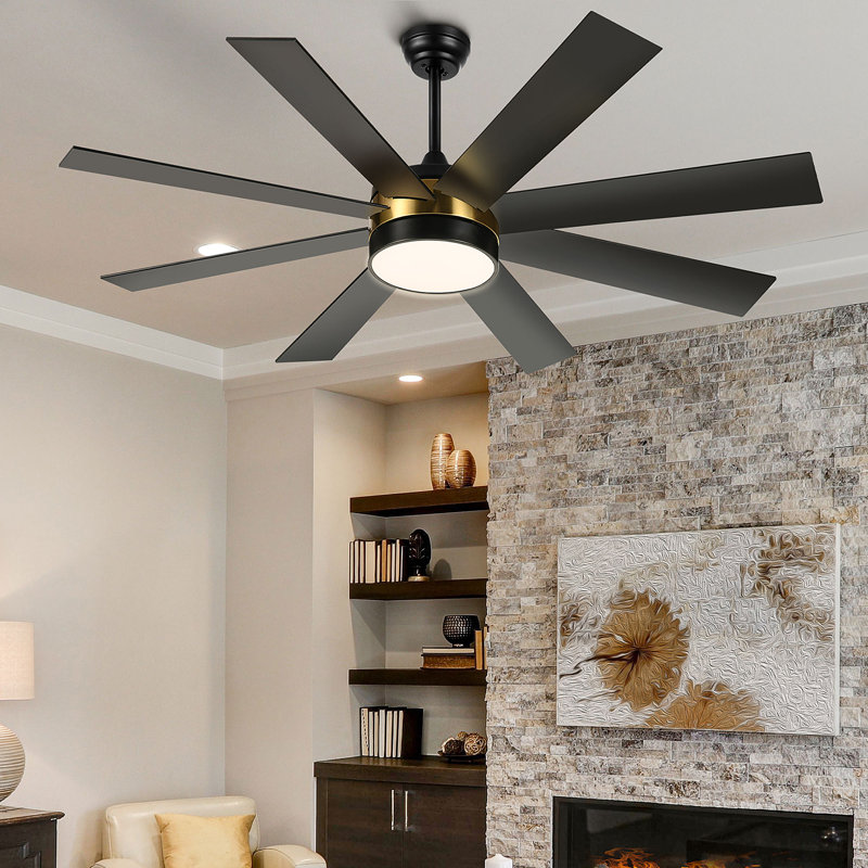 Ventilateur de plafond intelligent à 8 pales 60 pouces avec lumière Maiju, Noir et or, Noir