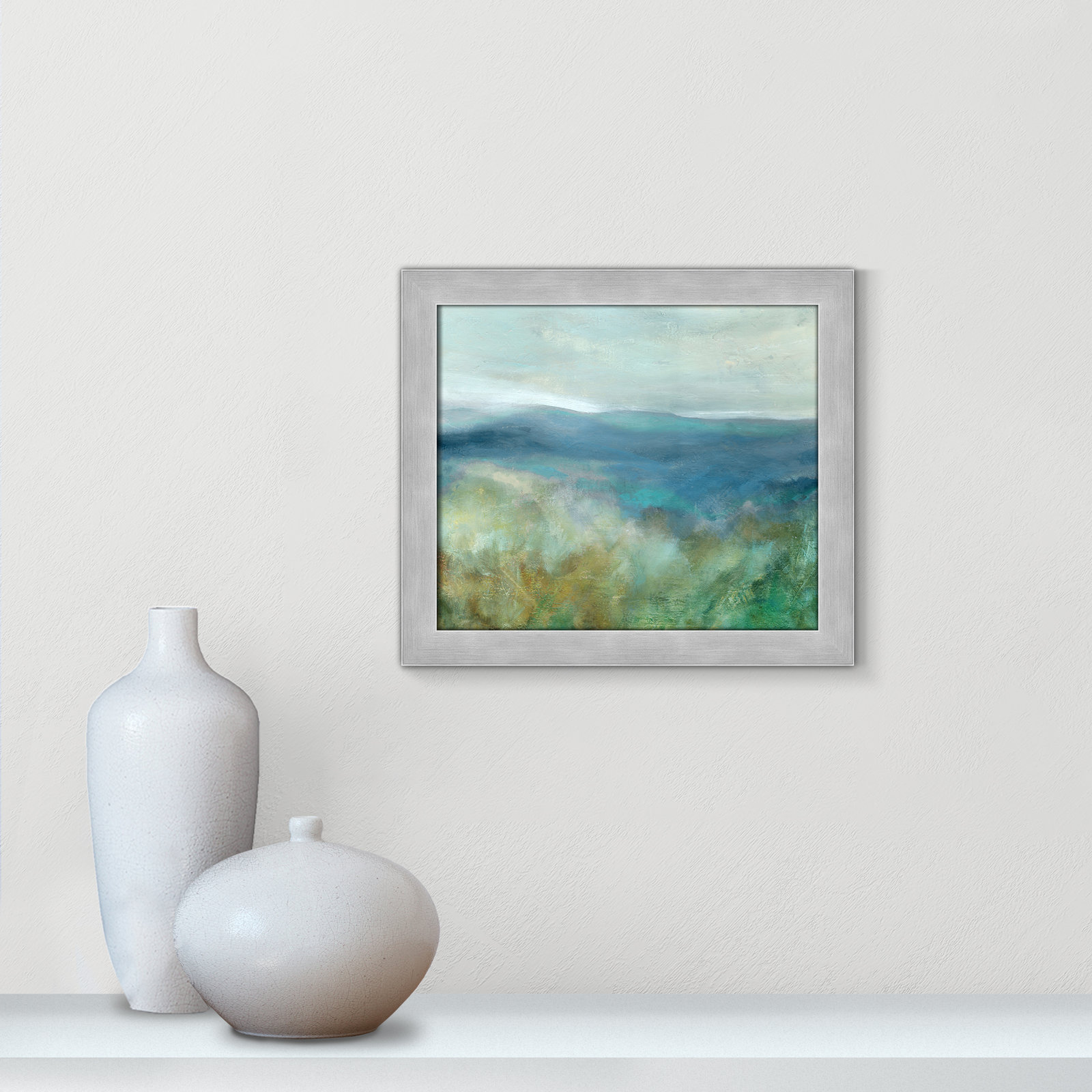 Adamsville "Blue Mountain Overlook" Painting, 14" H x 16" W x 1.12" D, Matte Silver Framed