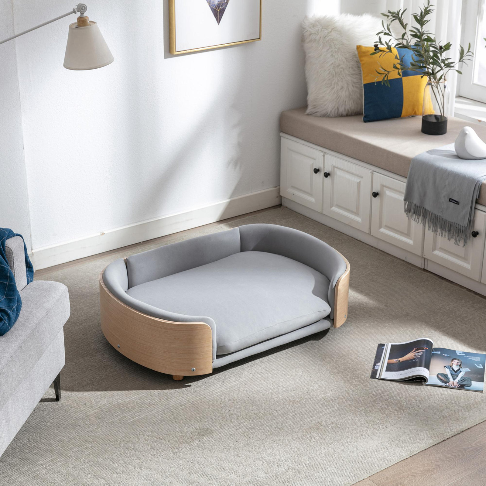 Inira Pet Bed, Light Gray/Natural, 26.77" W x 11.02" D x 38.58" H