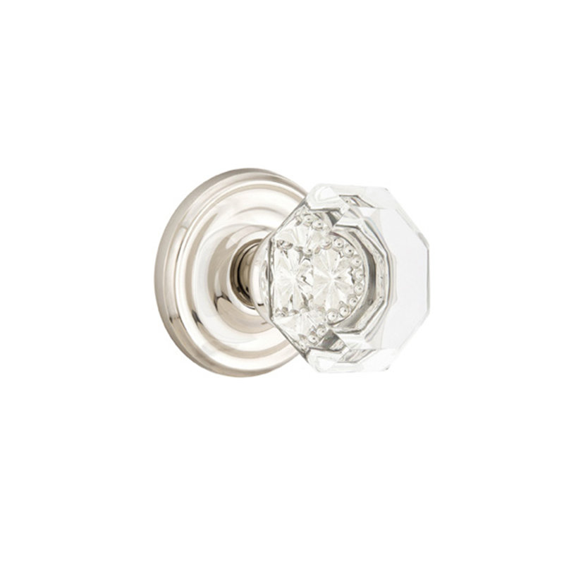 Ensemble de boutons de passage Emtek avec rosette régulière et bouton Old Town, Nickel poli