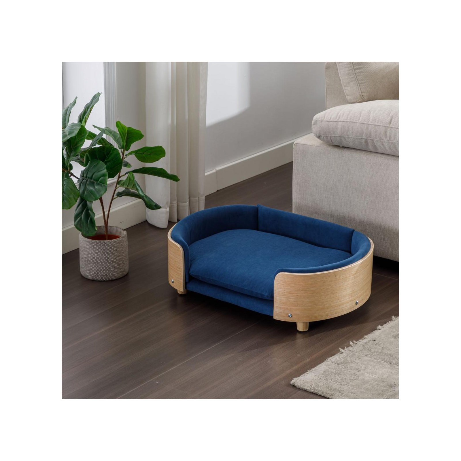 Inira Pet Bed, Dark Blue/Natural, 38.58" W x 26.77" D x 11.02" H