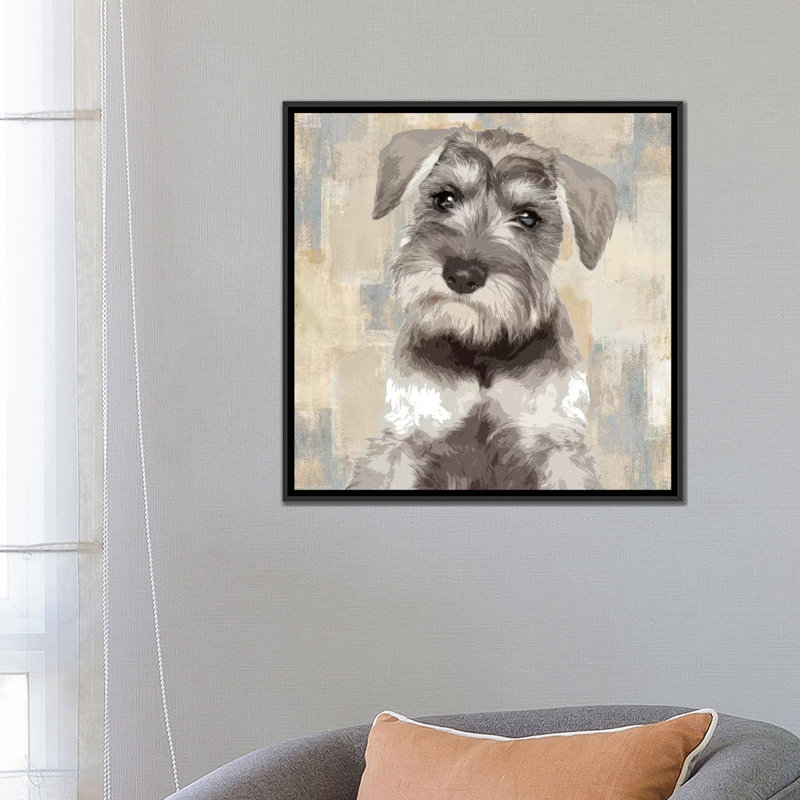 « miniature schnauzer », impression sur toile, H 26 po x l 26 po x P 1,5 po, Toile encadrée noire, Pas de tapis