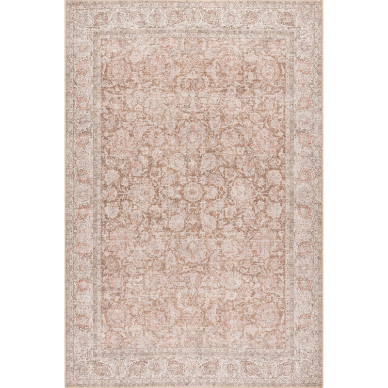 Jeccica Distressed Vintage Medallion Jute Blend Polyester Area Rug, Rectangle 5' x 8'