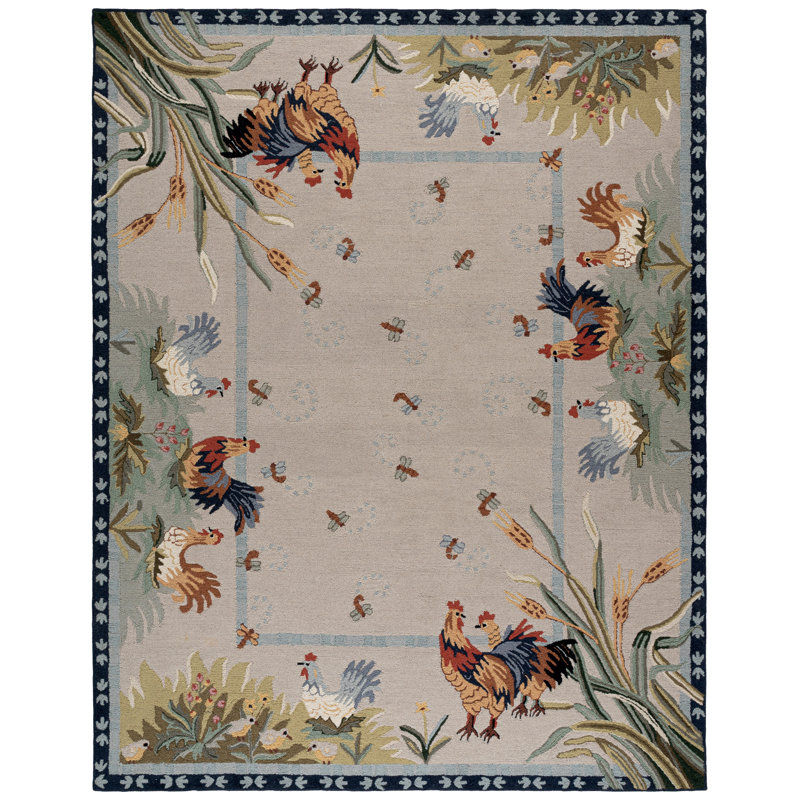 Kinchen Hand Hooked Wool Oriental Rug, Rectangle 8' x 10'