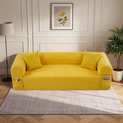Floor Sofa Sofa-in-a-Box, Boneless No Installation & Easy to Transport Memory Foam With Individual Pocket Springs Seat Comfy Sofa Couch with 2 Matching Pillows, Couch for Living Room or Bedroom