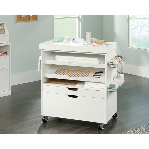 Sauder Harbor View 2-Door Crafting/Sewing Storage Cabinet With Fold-Out  Table, White