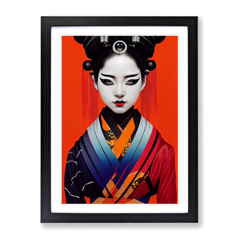 Contemporary Geisha No.4 - Single Picture Frame Print, 64cm H x 46cm W x 2cm D, Black