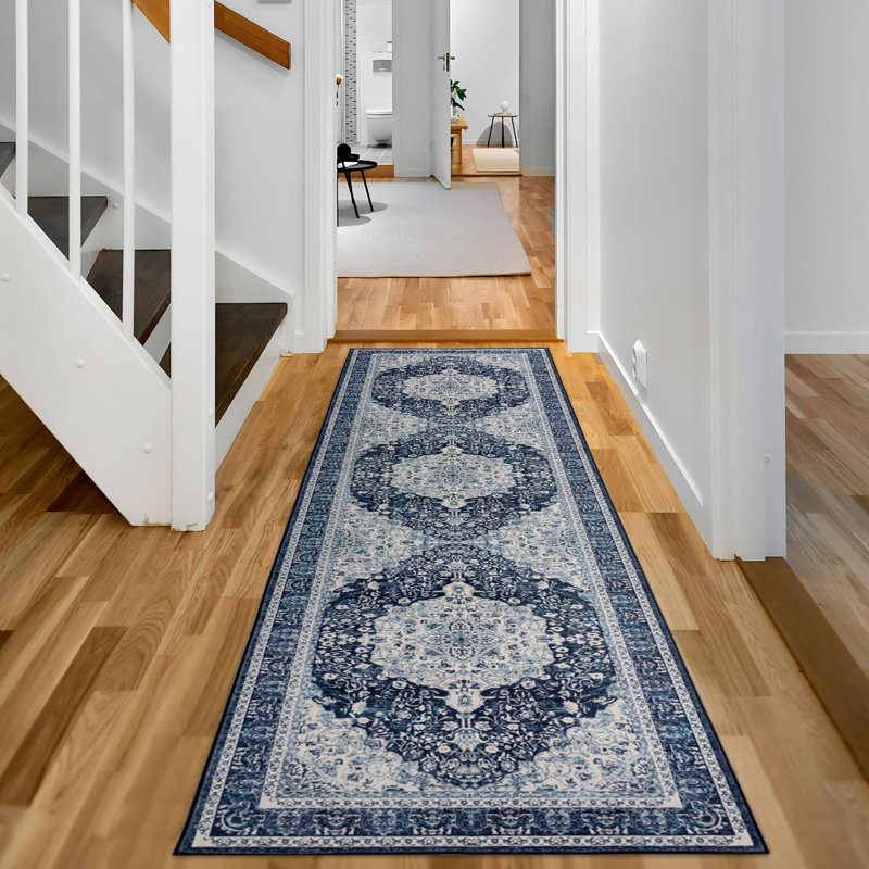LENORE Machine Washable Vintage Floral Design Area Rug, Rectangle 2'6" x 9'