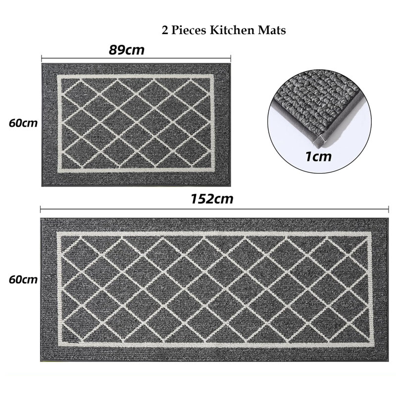 2 Pieces Non Slip Kitchen Mats for Floor,Kitchen Rugs with TPR Backing,60X89cm+60X152cm,Brown, Grey