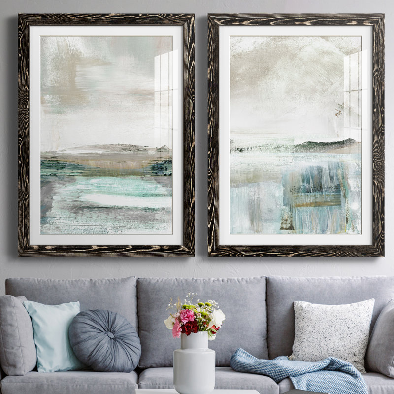 Beatrise Summer Teal I - ensemble de 2 peintures, H 31,5 po x l 47 po, Impression encadrée, Noir