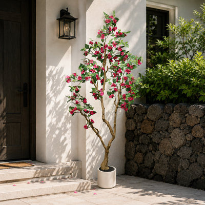 7FT Artificial Bougainvillea Tree with Planter 82.7"Tall Faux Bougainvillea Trees with Flowers in Pot for Indoor Outdoor Living Room Porch Patio Home Decor