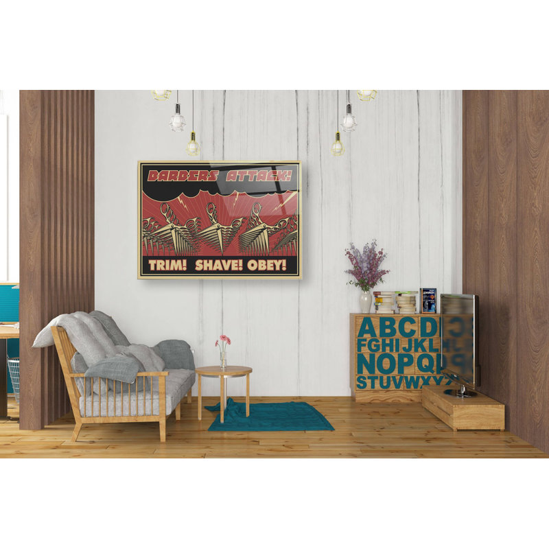 Art mural en verre acrylique «Barbershop» Ivy Bronx, 12 po x 16 po, H 24 po x l 36 po x P 0,2 po