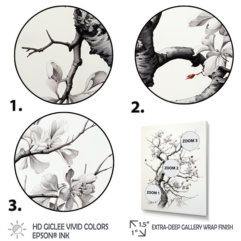 «Grey White Tree Graphite Whispers II - Landscape Trees», art mural sur toile, Cadre photo noir, L 12 po x H 20 po