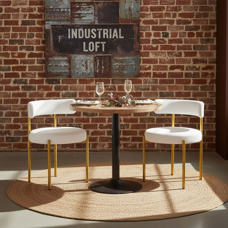 Chaise de salle à manger rembourrée Modern, 2, Doré, Blanc, crème