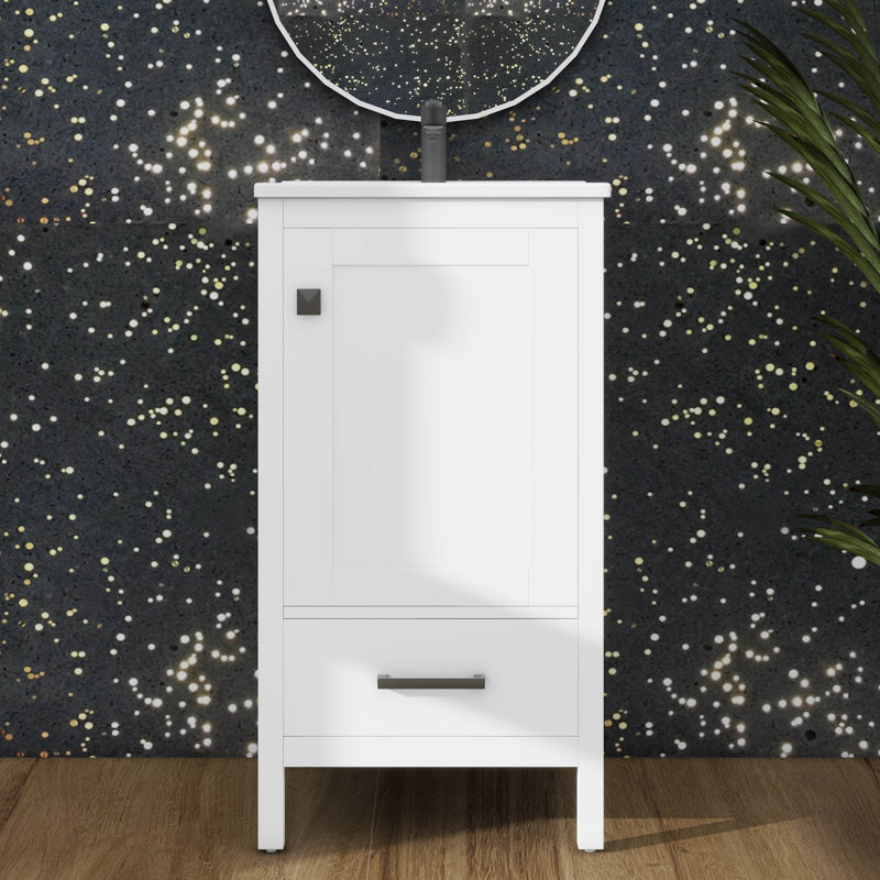 Meuble-lavabo moderne avec lavabo en céramique, Blanc