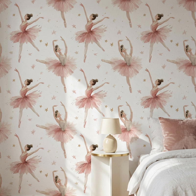 Papier peint fond blanc danseuse rose, Peler et coller