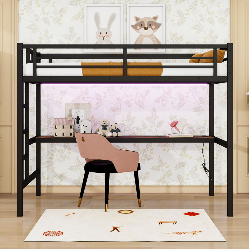 Loft Bed With Desk, USB, And LED Light, Twin XL
