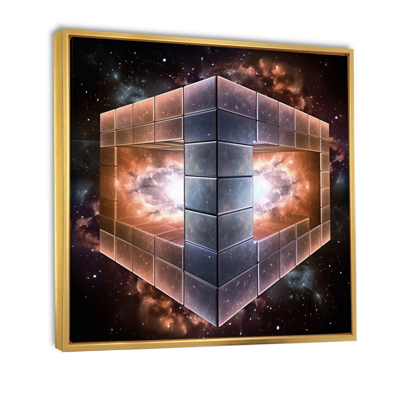 «Block Universe Theory Space Galaxy I» - Impression, Cadre flottant doré, H 30 po x l 30 po x P 1 po