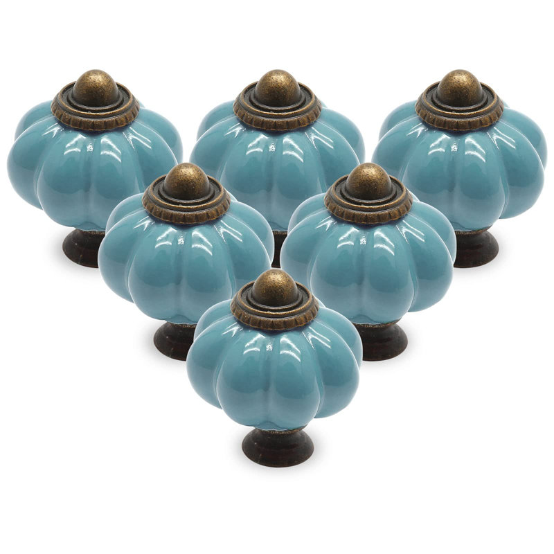 12pcs Celadon Pumpkin Knobs, Vintage Ceramic Cabinet Knobs,Dresser Knobs, Drawer Knobs, Door Knobs, Drawer Pulls, Dresser Handles with Mounting Screws