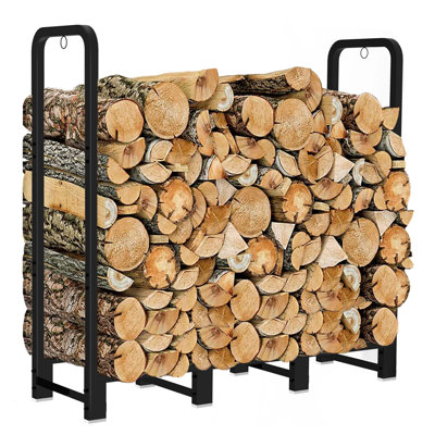 Firewood Rack Stand 4ft Heavy Duty Logs Holder for Outdoor Indoor Fireplace Metal Wood Pile Storage Stacker Organizer, Matte Black