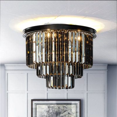Klint Interior Modern Elegant Crystal Flush Mount Chandelier Ceiling Light for Living Room