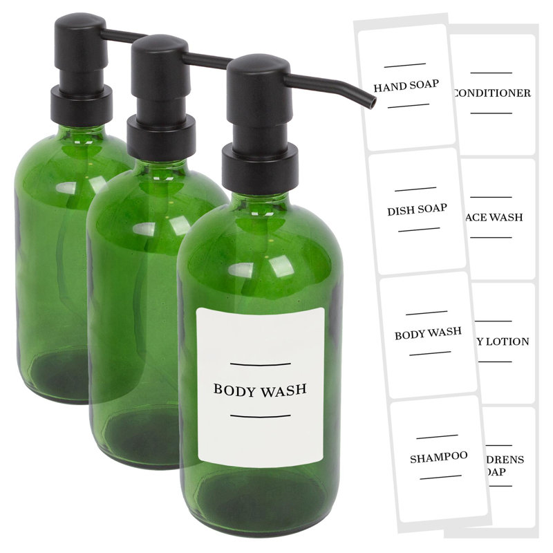Glass Soap Dispensers with Labels - 500ml, Amber/White