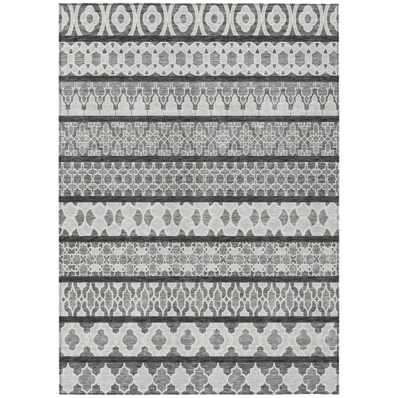 Tapis intérieur lavable gris anthracite et argent quadrilobe 10 pi x 14 pi