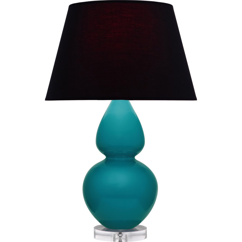 Double Gourd Table Lamp, Navy/Gray, Daisy Glazed/Silver