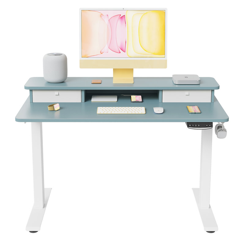 Height Adjustable Standing Desk, 47.24" H x 40" W x 23.63" D, Blue/White