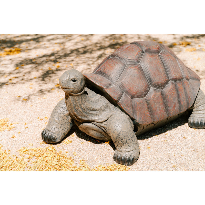 Xbrand 28"L Brown and Black Concrete/MgO Walking Tortoise Statue, Indoor or Outdoor Décor, Garden Sculptures, Turtle Garden Statue