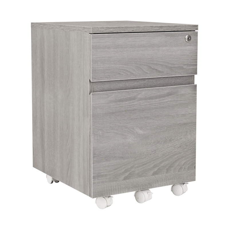 Techni Mobili Rolling Two Drawer Vertical Filing Cabinet With Lock And Storage, Grey, Cabinet