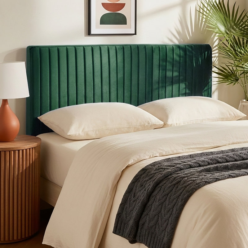 Nestl Chastelyne Velvet Upholstered Easy Assemble Wall Mounted Headboard, King, Green