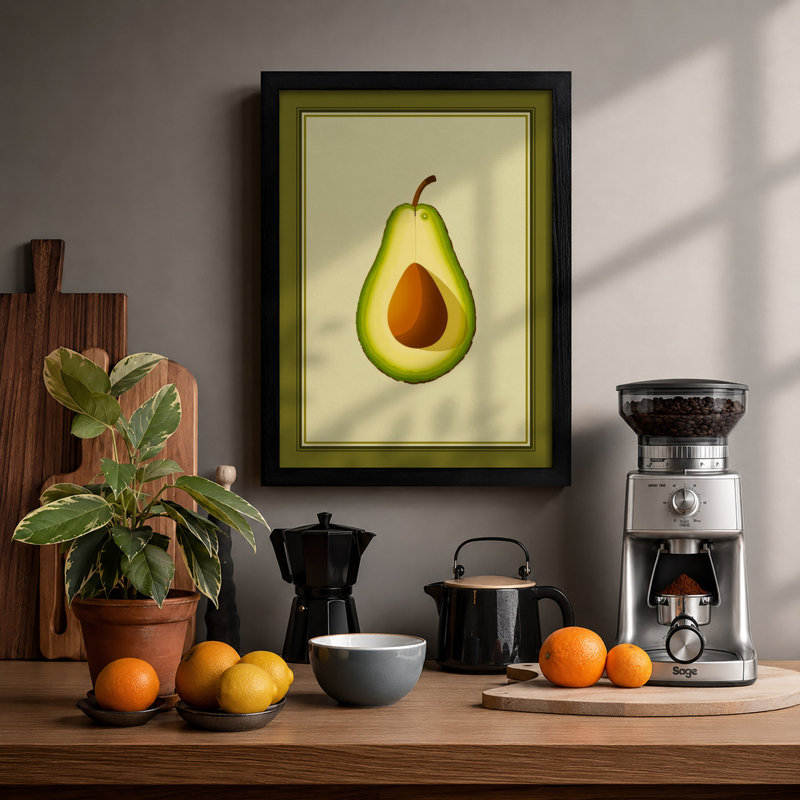 Avocado Cross-Section Botanical - Framed Print, A1 - 84.1 x 59.4 cm, Black