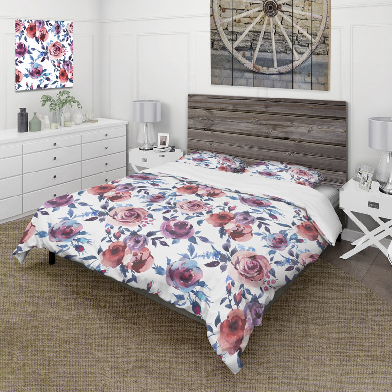Blossoming Anemones And Roses - Ensemble de housse de couette traditionnel - Microfibre de polyester