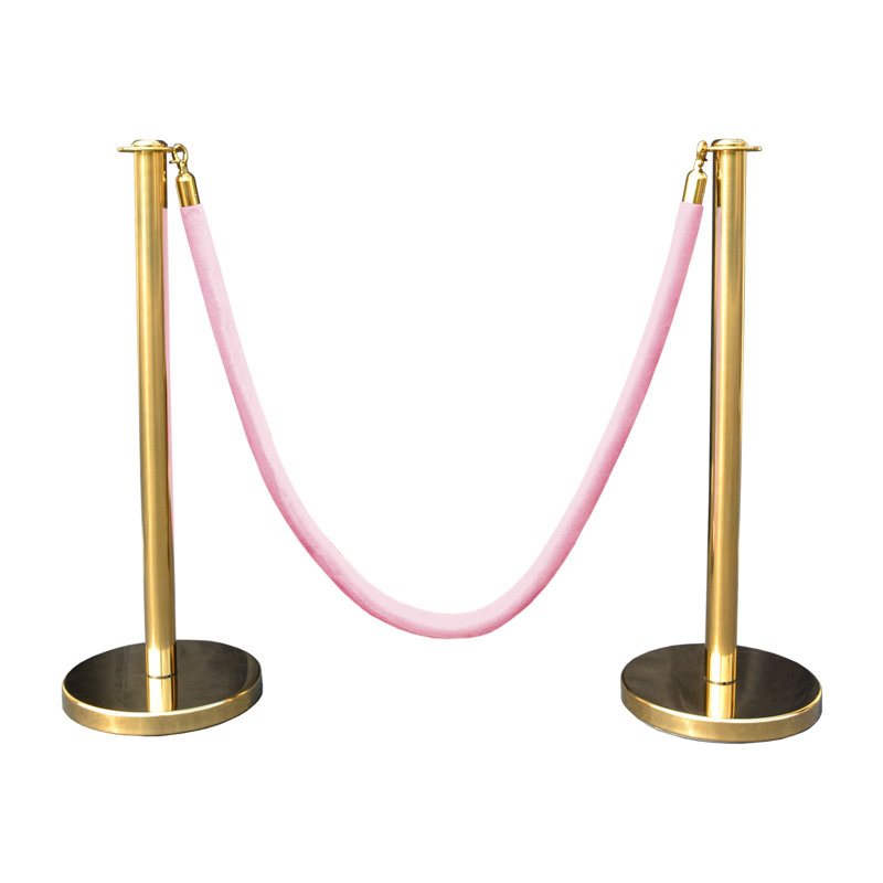 VIP Crowd Control Rope Stanchion (2 Posts/Flat Base + 6' Rope), Gold/Pink