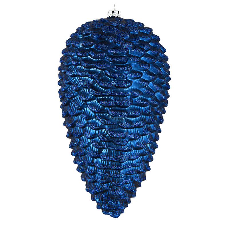 Ornement de Noël mat en forme de pomme de pin scintillante mat, Bleu minuit