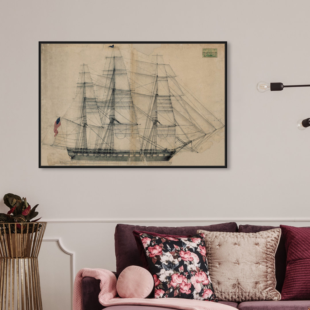 Almeda " Nautical And Coastal USS Constitution Sail Plan 1817, Cabin / Lodge Brown " by Oliver Gal Beachcrest Home™ 