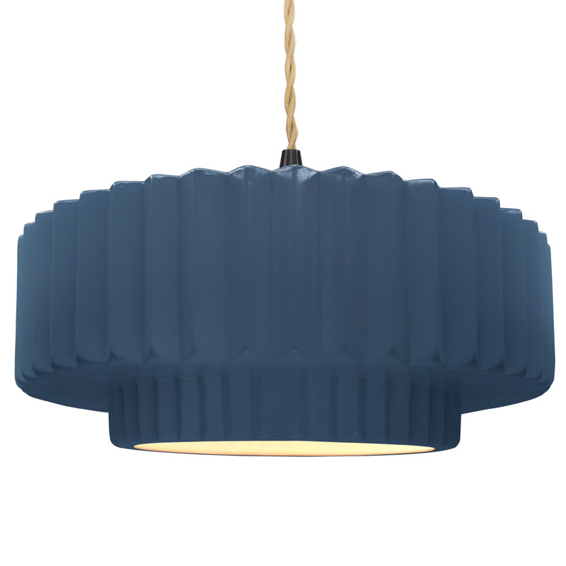 Luminaire suspendu tambour en céramique et en métal 1 lumière Gela, H 6 po x l 16,25 po x P 16,25 po, Ciel à minuit