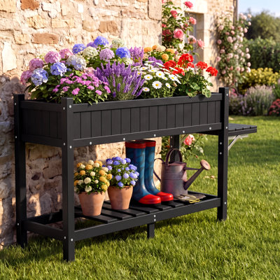 Jardinière surélevée en PEHD avec tablette réglable, lit de jardin surélevé résistant aux intempéries pour herbes, fleurs et légumes, patio extérieur