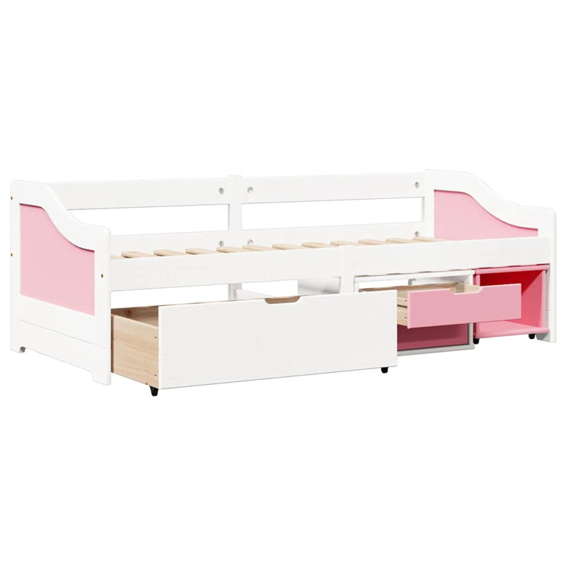 Ophelia & Co. Day Bed With 3 Drawers Without Mattress IRUN Black 90X200 Cm, White/Pink
