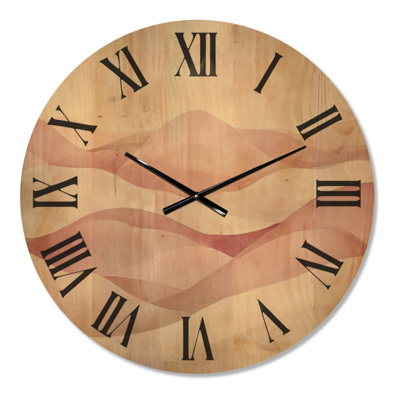 Rose Dune Waves - Horloge murale abstraite silencieuse (sans tic-tac), imprimée sur bois, Grand