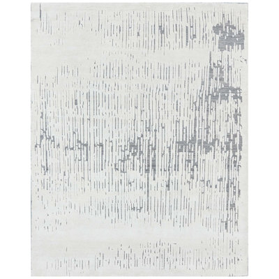 Tapis rectangulaire en laine noué à la main en argent / gris