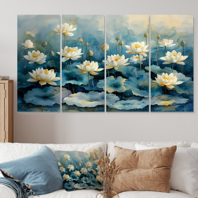 «White Blue Lotus Pond Reflections», ensemble d'art mural lotus