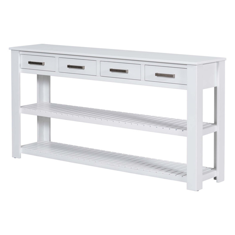 Élégante console d'entrée avec 4 tiroirs et 2 tablettes, Blanc