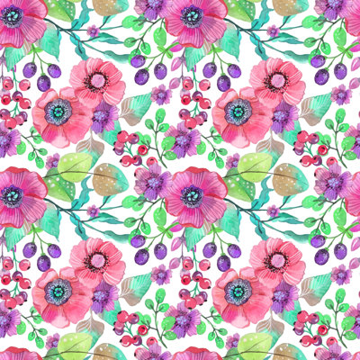 Rouleau de papier peint adhésif Berman Poppy Flowers Wild Berries