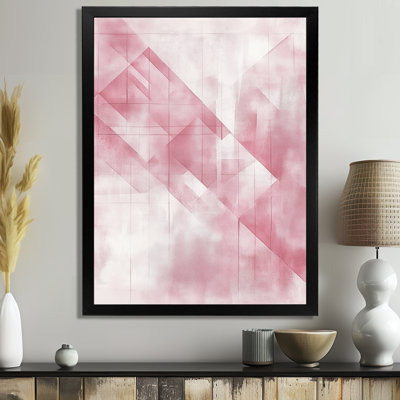 Pink White Blush Grid III - Abstract Modern Transitional Picture Framed Wall Art