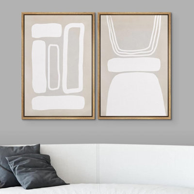 Abstract Geometry " Retro 1960s Geometric Figure Collage Abstract Shape Cozy Neutral Modern Art Decor Nordic Bedroom " 2 - Pieces