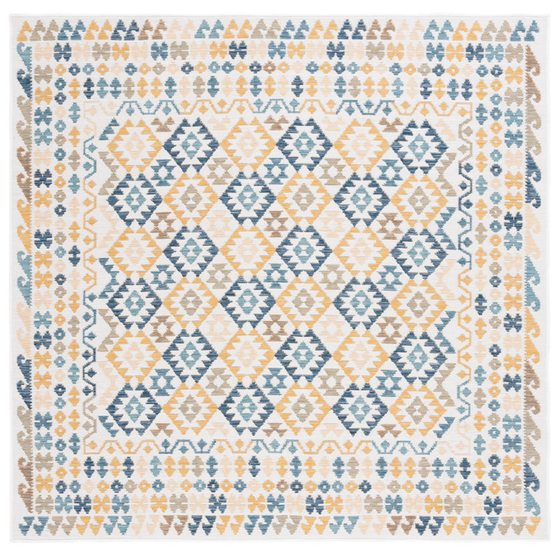Naquin Sunrise Performance Geometric Indoor/Outdoor Area Rug, Square 6'7"