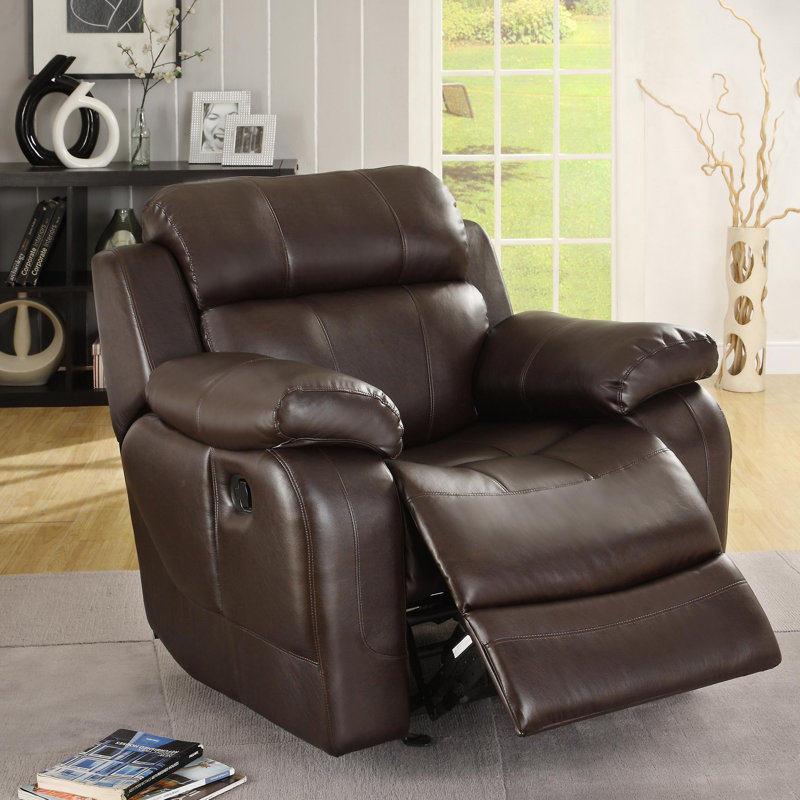 Fauteuil inclinable manuel oscillant de 38,5 po de large Cox, Similicuir brun
