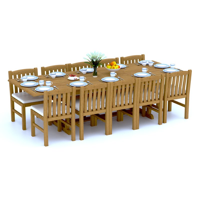 Devon Teak Wood Patio Dining Set with, 10